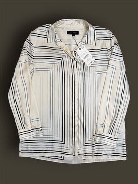 NWT Zara Black and Cream Striped Oversized Blouse sz L
